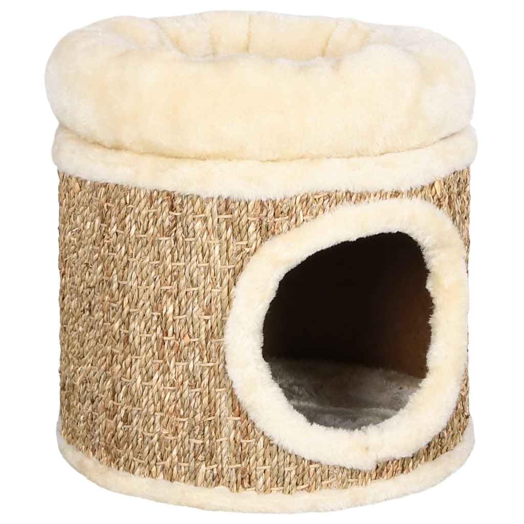 Mangloder - Casa para gatos con lujosa cama para gatos, 33 cm, hierba marina, rascador para gatos, cueva para gatos, tabla para rascar, escalar, para interior, balcón, esquina, para escalada, rascar