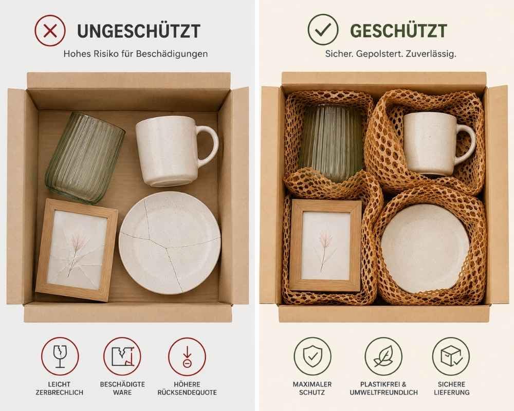 Wabenpapier Rolle 40cm x 250m Packpapier | 80g/m² Kraftpapier | Stoßdämpfendes Polsterpapier | 100% plastikfrei & recyclebar | Verpackungsmaterial für Gewerbe & Versand (1)