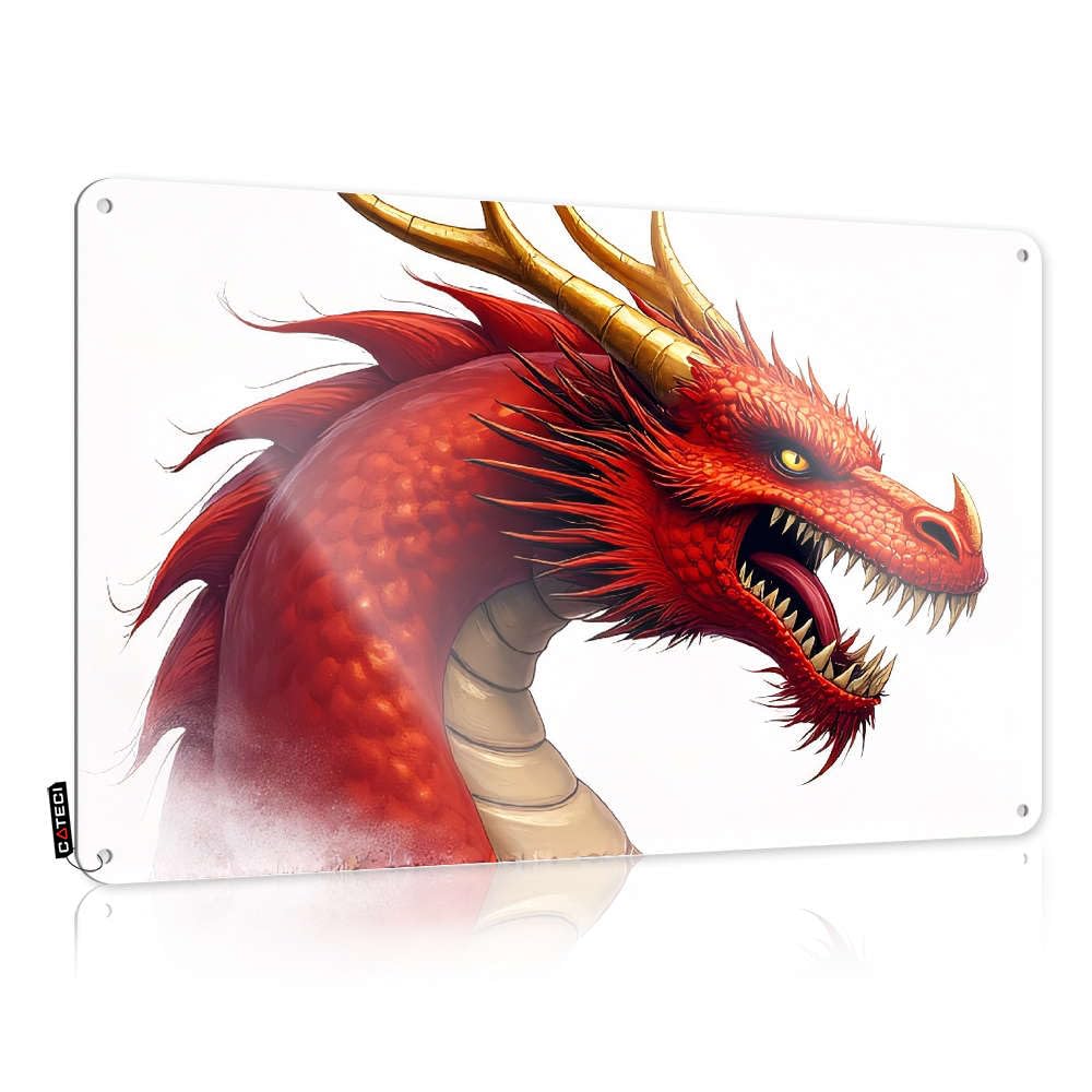 Fzfn Men's Colour Poster Bathroom Stuff Vintage Style | A Fierce Red Dragon With Golden Horns. Trendy Soft Area Home Decor(30X40cm)