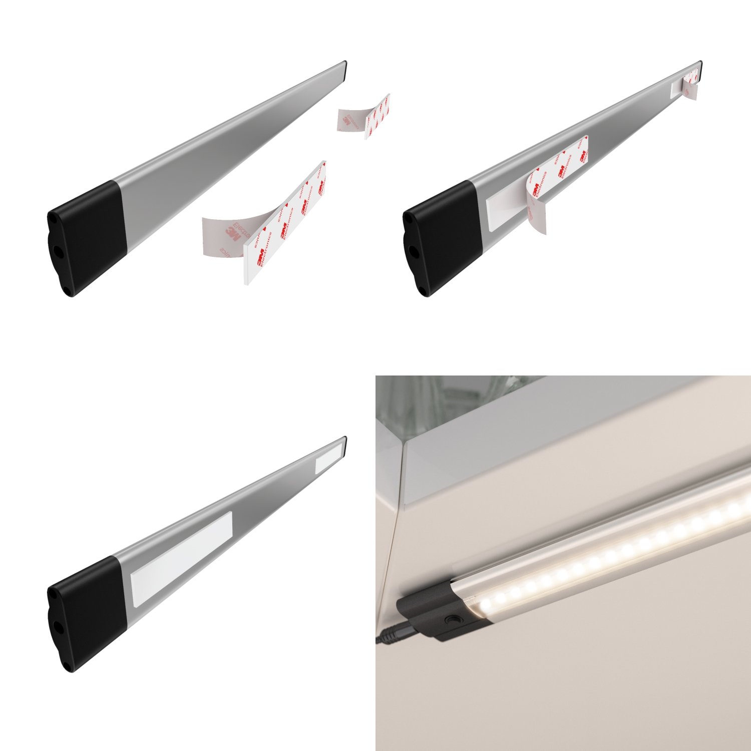 parlat LED Unterbau-Leuchte Siris, Bewegungsmelder, flach, 30cm, je 368lm, warm-weiß, 4er Set