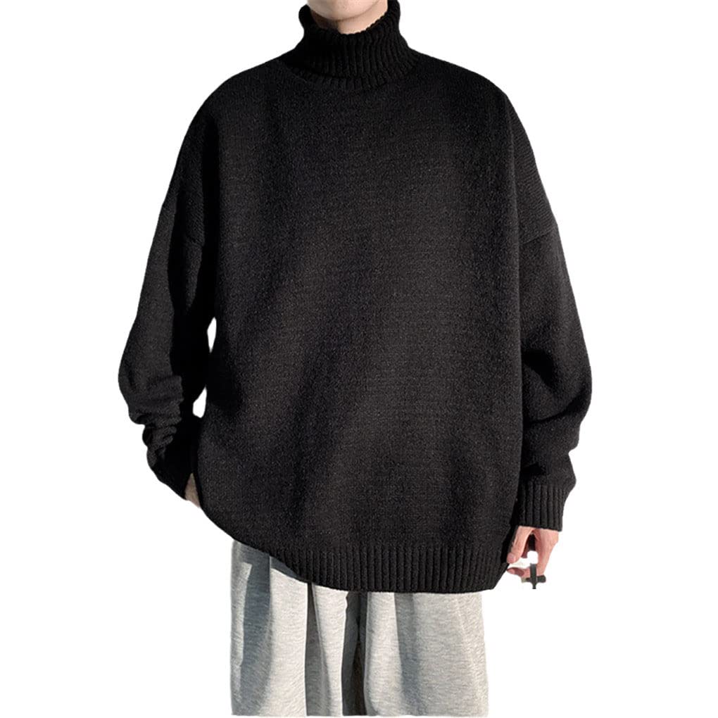 Hamthuit Suéter de cuello alto para hombre Suéteres sueltos de punto Suéteres de punto Jersey de cuello alto, Negro, M