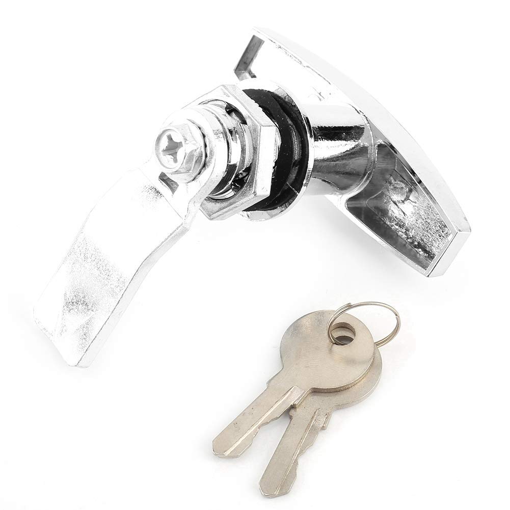 T Handle Lock Kit, Rear Fixing Tool Box Garage Door Lock with 2 Keys, Shed Door Lock for Trailer Caravan Awning Zinc Alloy (Silver)