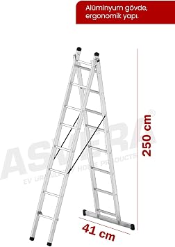 Asvera Endüstriyel 5 Metre A Tipi 2 Parçalı Alüminyum Merdiven - 1.4 mm Profesyonel Merdiven