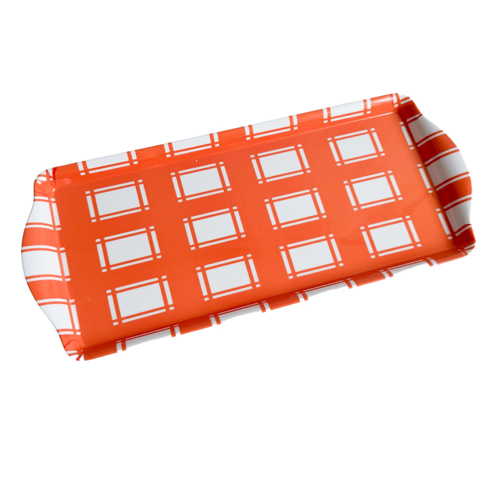 Sprinkles Confetti Melamine Serving Tray Reusable, Stylish Platter for Holidays, Parties, Charcuterie, Appetizers Everyday Use Perfect for Entertaining and Gifting (Orange Plaid)