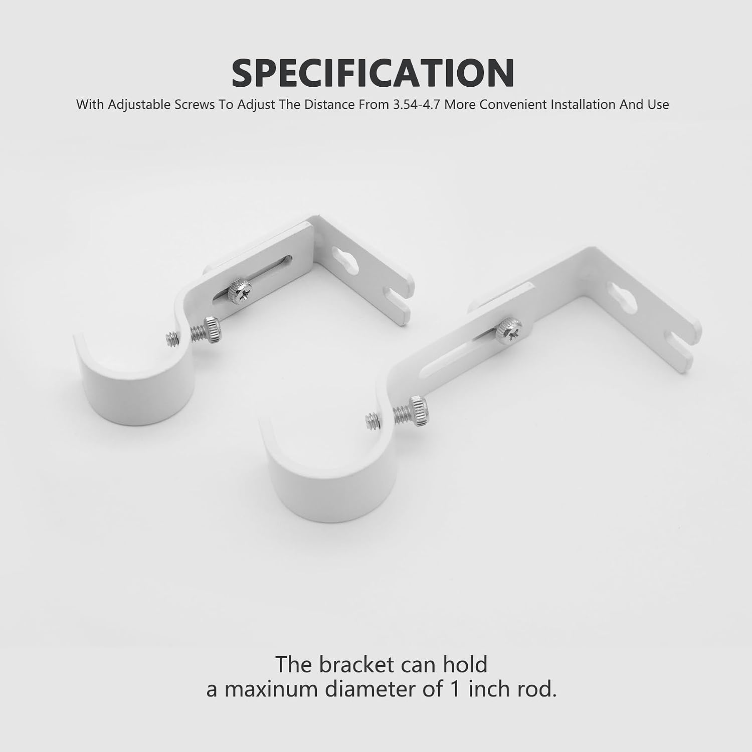 Curtain Rod Brackets Adjustable, 4 Pack Premium Rod Brackets for Wall, Curtain Rod Holder, Drapery Rod Holders Hardware Window Curtain Rod Support Hanger for 1 Inch Rod, White