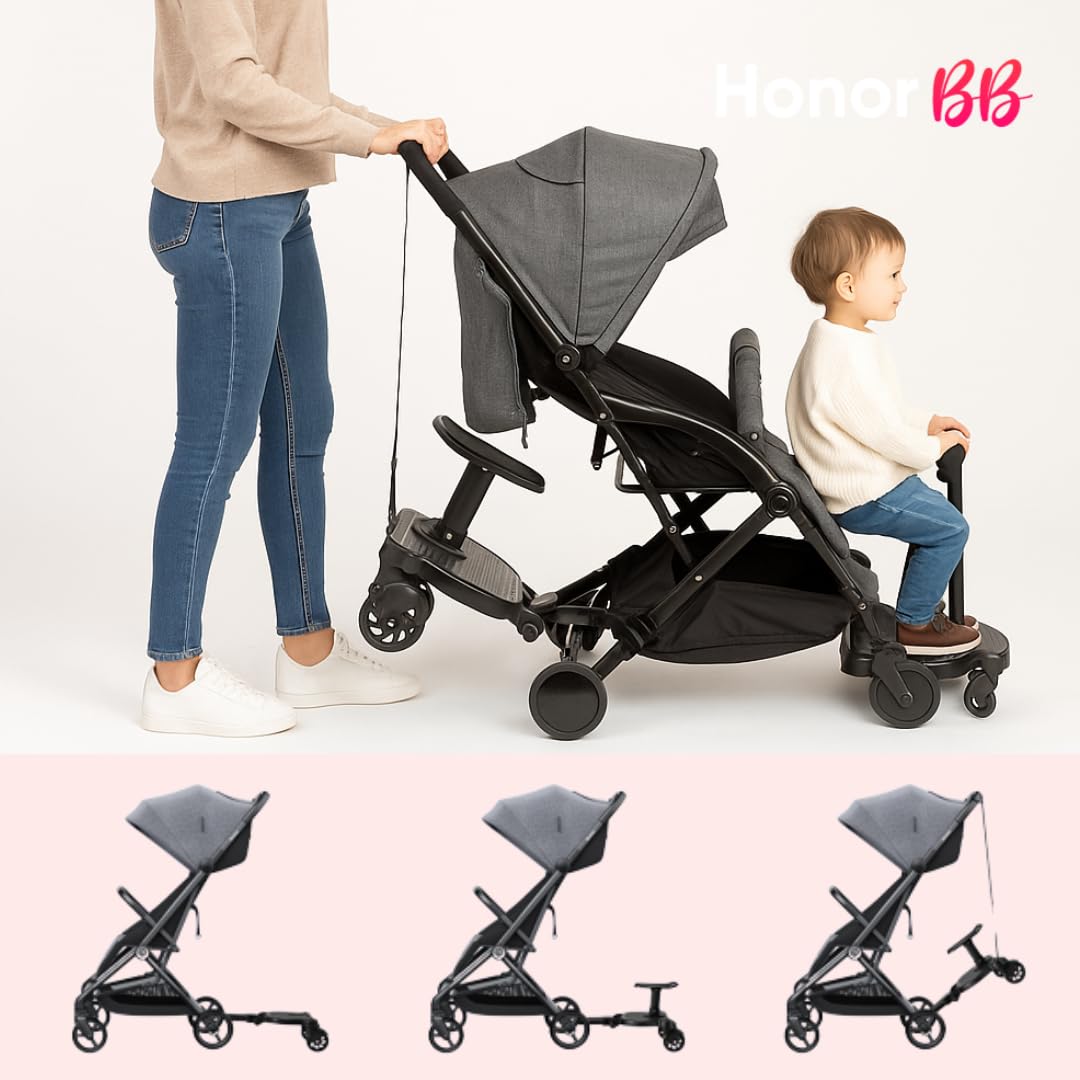 Planche de Poussette, Roalleasy avec Siège, Skate Poussette Universel, Planches à roulettes, pour Enfants de 2 à 6 ans (25 kg), Compatible avec Toutes Les Poussettes