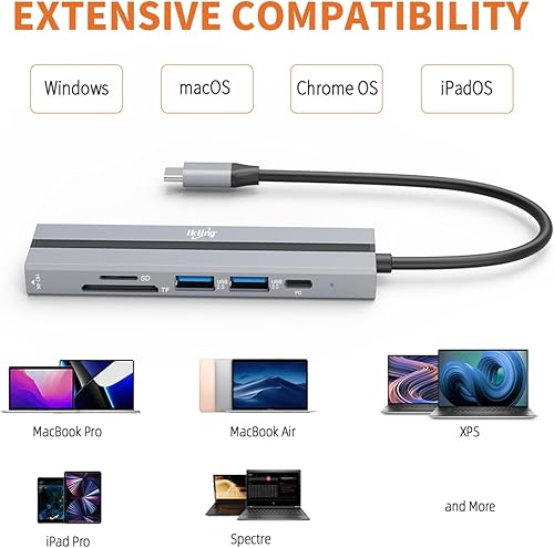 Miniatura 4 de ikling Hub USB C, 6 en 1 con HDMI 4K, 100 W PD, 2 puertos de datos USB-A y lector de tarjetas SDTF, adaptador multipuerto USB C Hub para MacBook