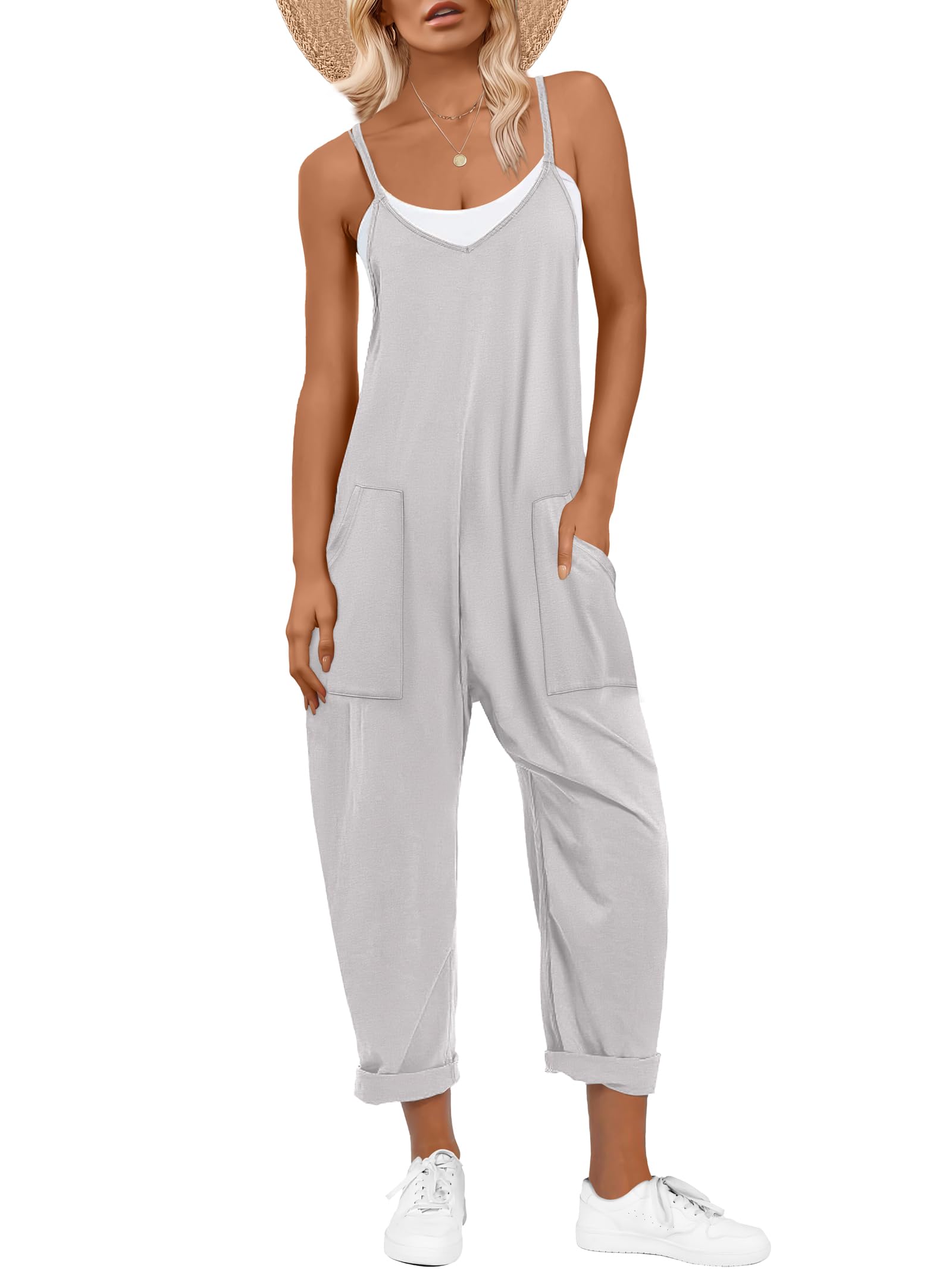 ANRABESS Jumpsuits for Women Casual Summer Overalls Sleeveless Spaghetti Strap Romper Jumpers Trendy Beach Vacation Outfits