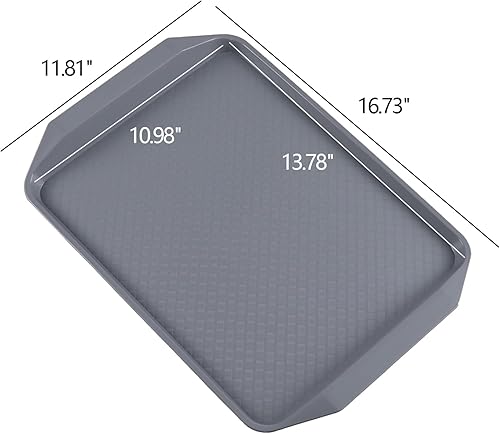 Miniatura 2 de Callyne Paquete de 12 bandejas de plástico para comida rápida, bandeja para servir cafetería, gris