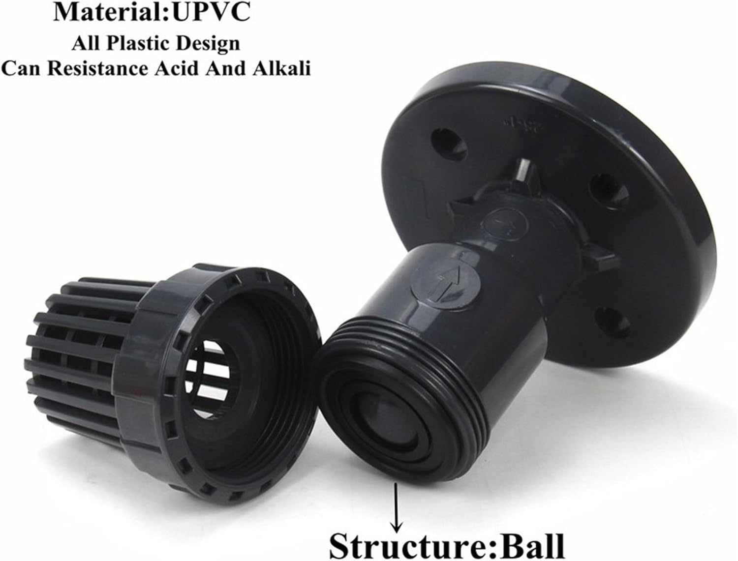 PVCフランジタイプチェックバルブワンウェイノーリターンフィルターバルブガーデンホーム灌漑半球吸引ウォーターポンプフィルター結合(2