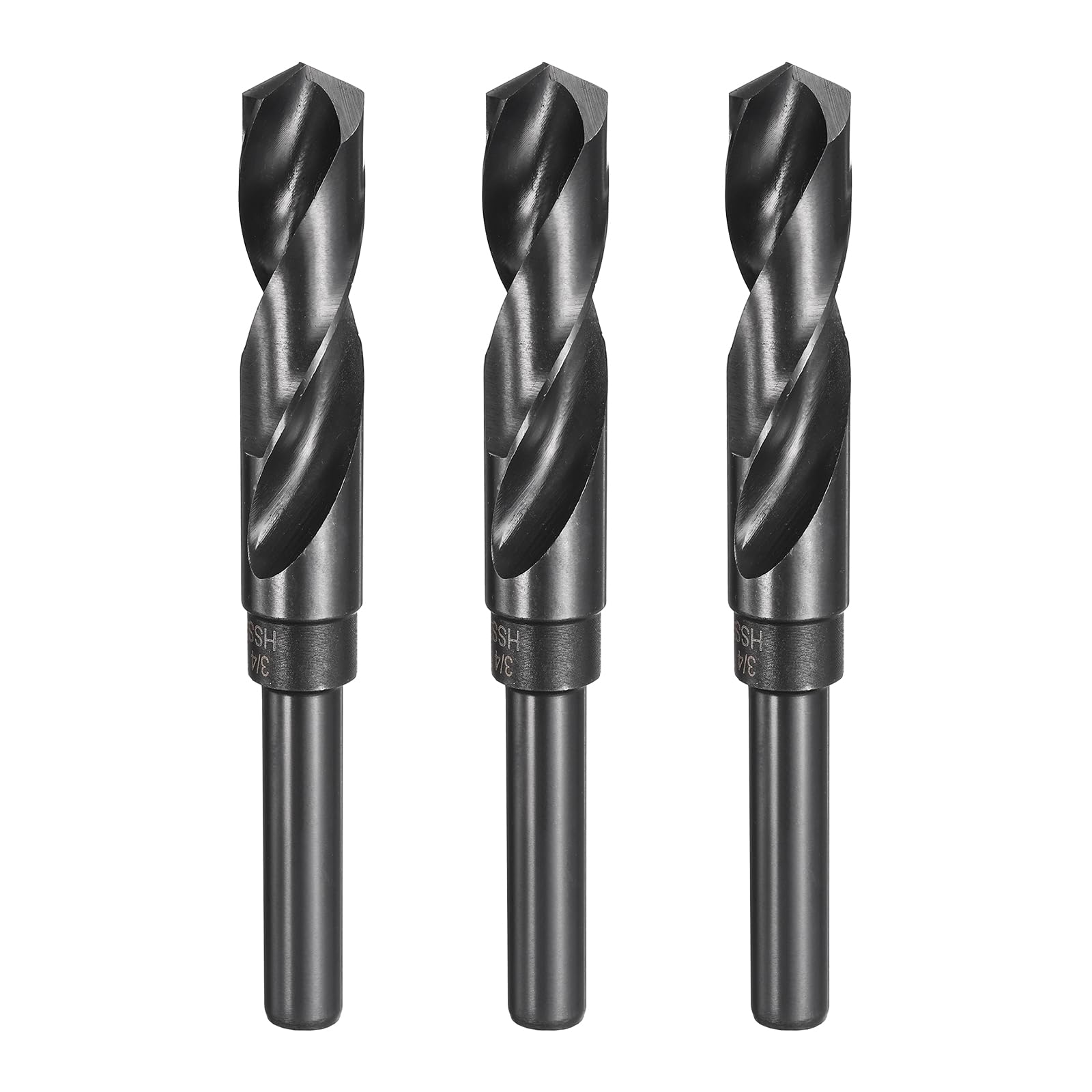 sourcing map 3 brocas helicoidales de vástago reducido de 3/4 pulgadas de diámetro y vástago de 1/2 pulgada de acero de alta velocidad M2 con acabado de óxido negro para taladrar metales duros, acero