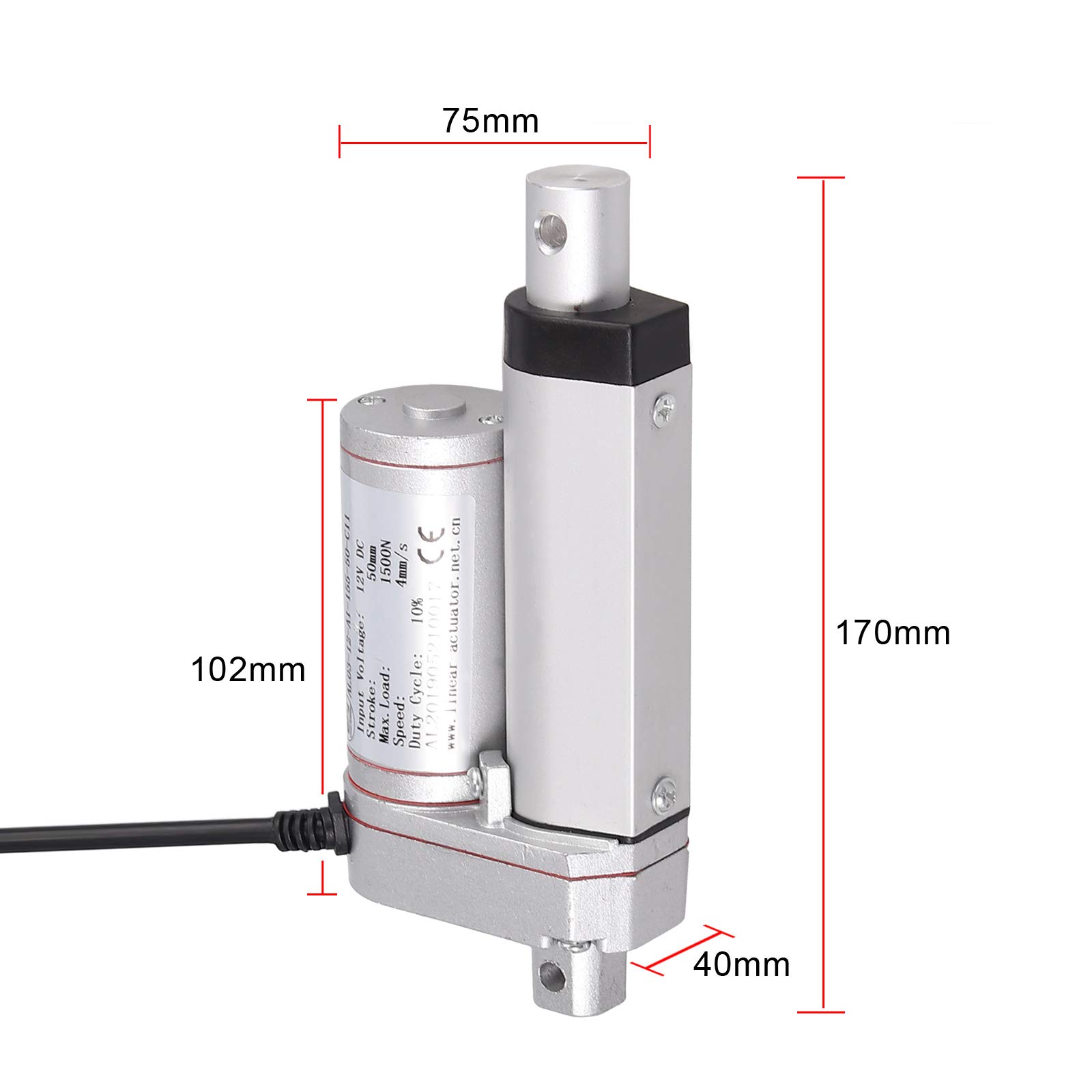 AUTOUTLET Attuatore Lineare 12V DC 1500N/330LBS 50mm Motore Elettrico Automatico Sollevatore Corsa Motore di Movimento per Auto Automobili Apricancello