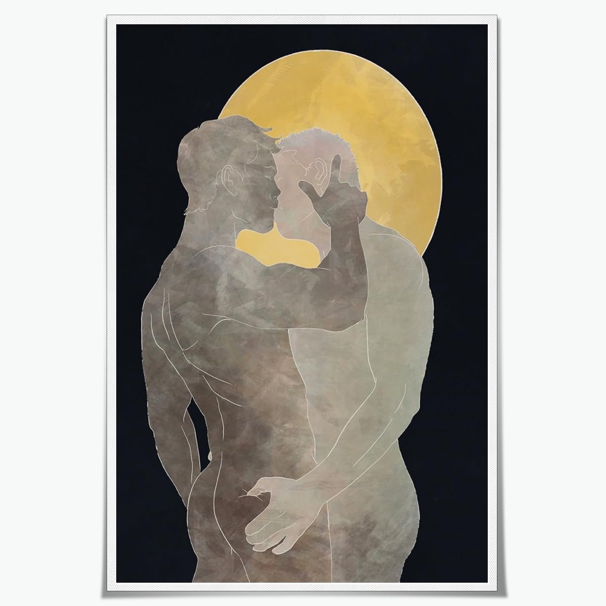 Gay Couple Canvas Art Print Minimalist LGBTQ Wall Art Accessories Gay Men Modern Love Poster Queer Aesthetic Home Decor for Living Room Bedroom Decor 16x24inch Unframed