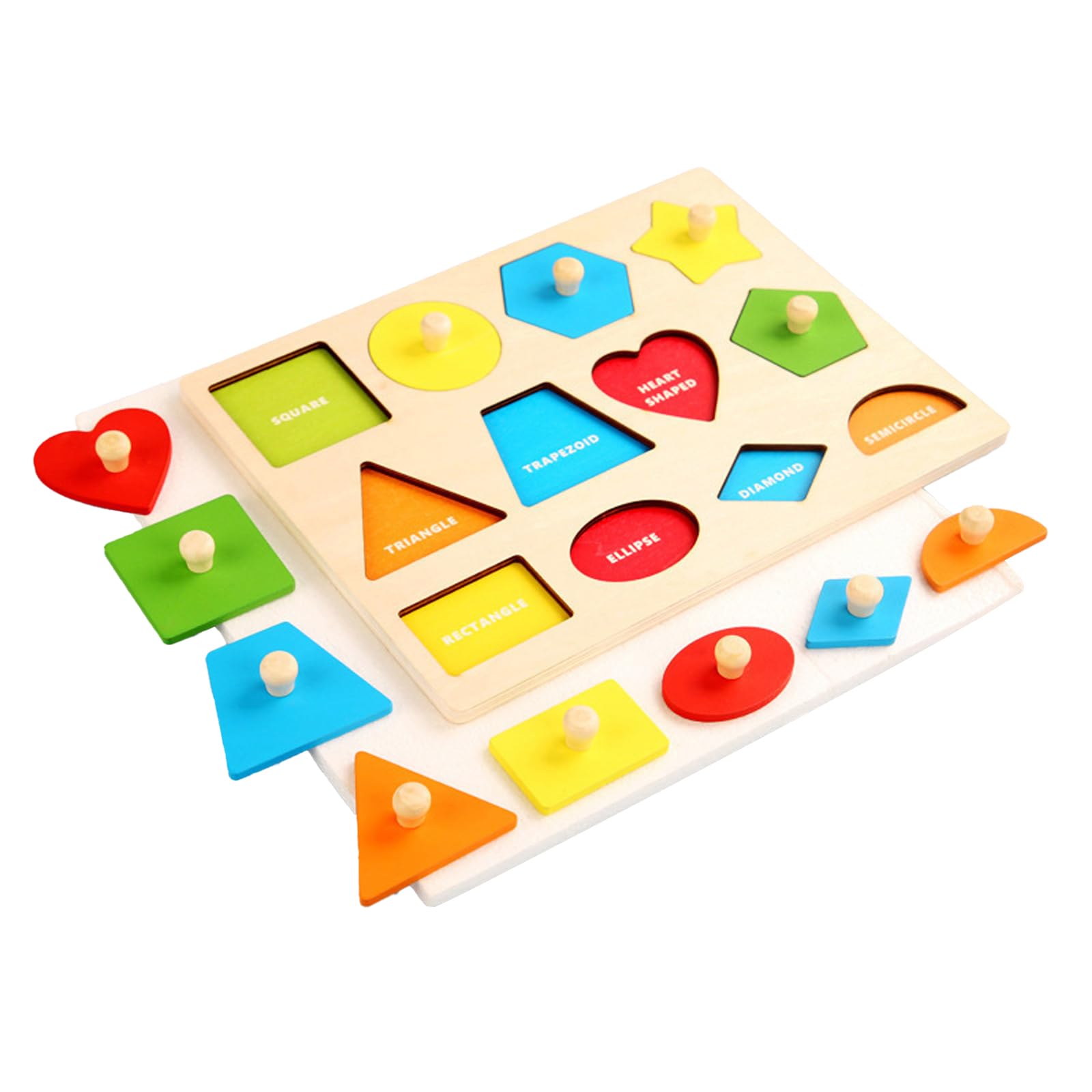 BlueWoodMontessori Toy Wooden Shape Peg Puzzle, Shape Wooden Puzzles for Toddlers Preschool Education Gift Chunky Jigsaw for Boys and Girls