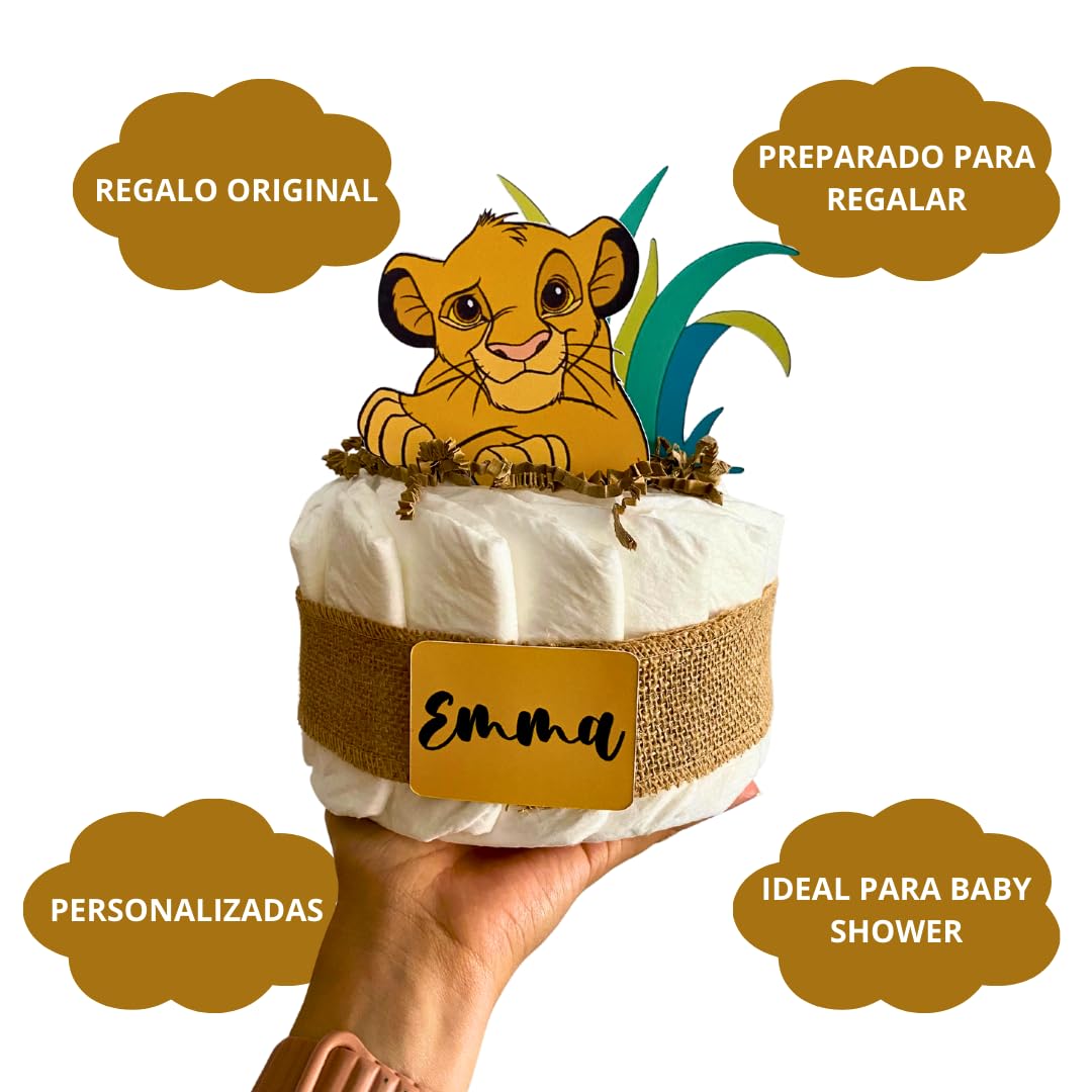BEBÉ MOON - Tartas de pañales personalizadas con nombre – Ideal para recién nacidos y baby showers (LEON)