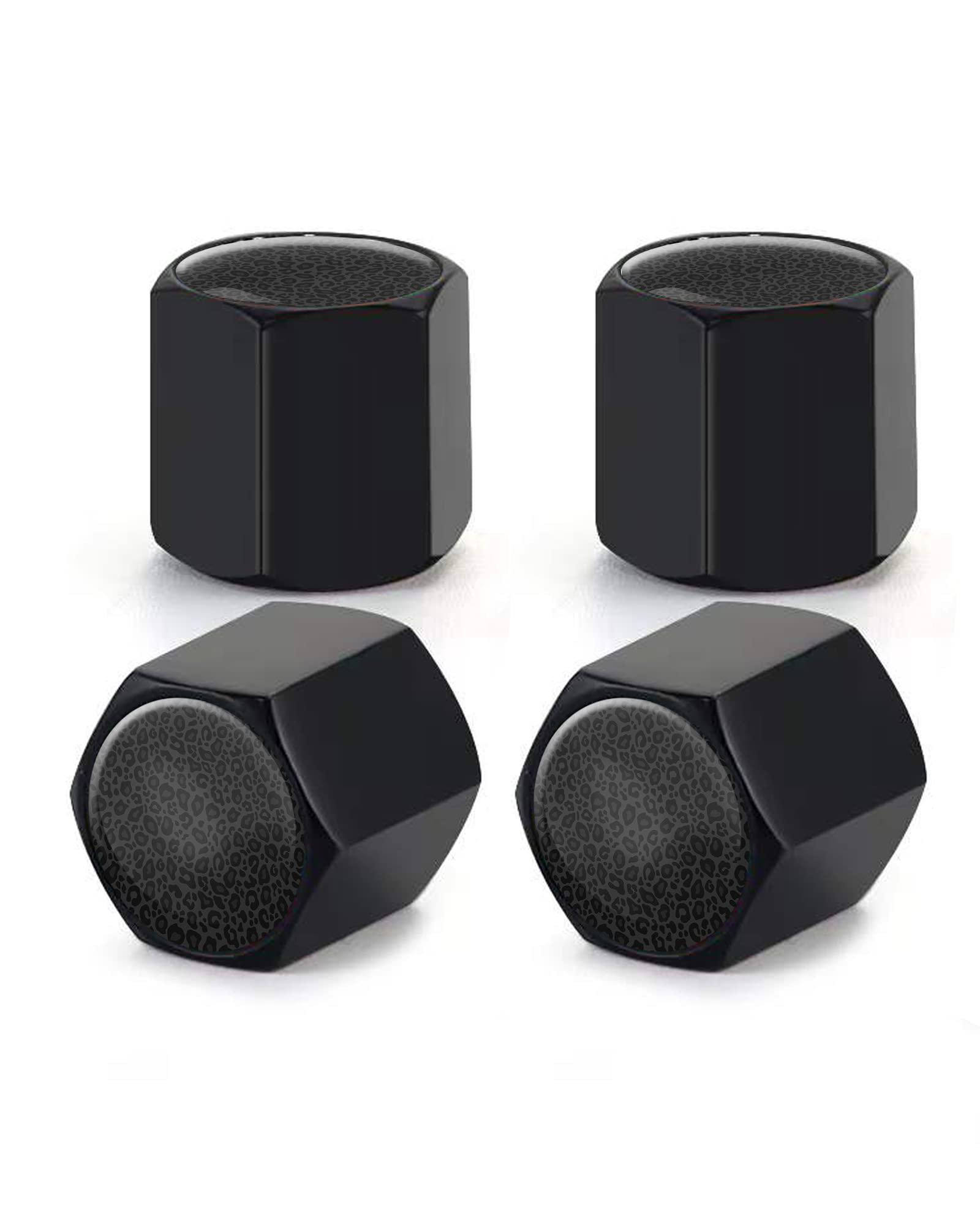 4 Pack Tire Valve Stem Caps Cover Car Accessories,Luxury Animal Art Design Airtight Dust Proof Covers for Cars, Trucks, SUVs,Bikes, Motorcycles, Bicycles(Black Leopard Cheetah Skin)
