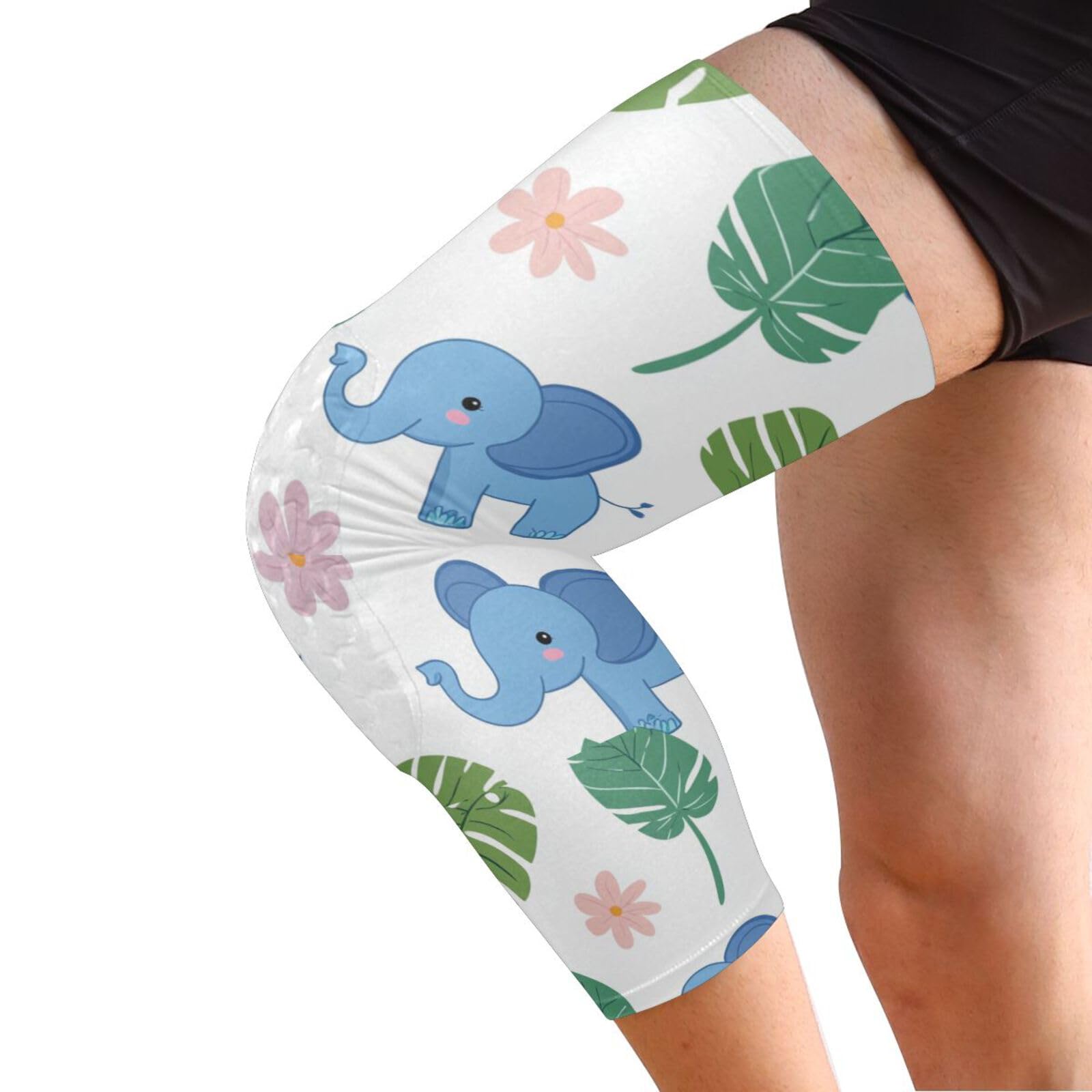 JUNZAN Cute Elephants Basketball Knee Pads for Youth Kids Wrestling Knee Pads with Sleeves Sport Kneepads for Volleyball Football White Blue