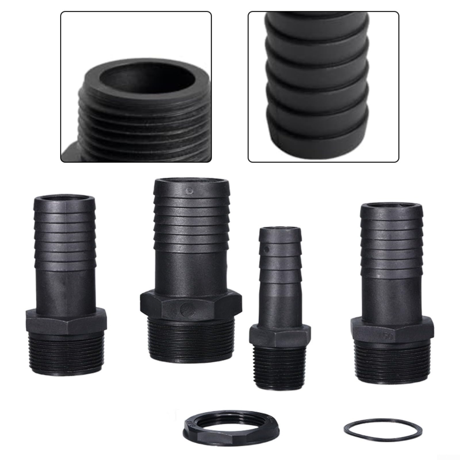 5 raccordi per tubi flessibili in polipropilene nero da 1" con filettatura esterna NPT, connettori in plastica ad alta resistenza per impianti sanitari e di irrigazione (5 cm)