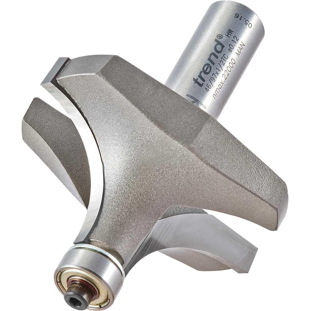 Trend Silver Professional Bearing Guided Ovolo Router Cutter, 22.2Mm Radius, 1/2 Inch Shank, 57.1Mm Cut Diameter & 25.4Mm Cut Length, Two Bearings, Tungsten Carbide Tipped, 46/97X1/2Tc