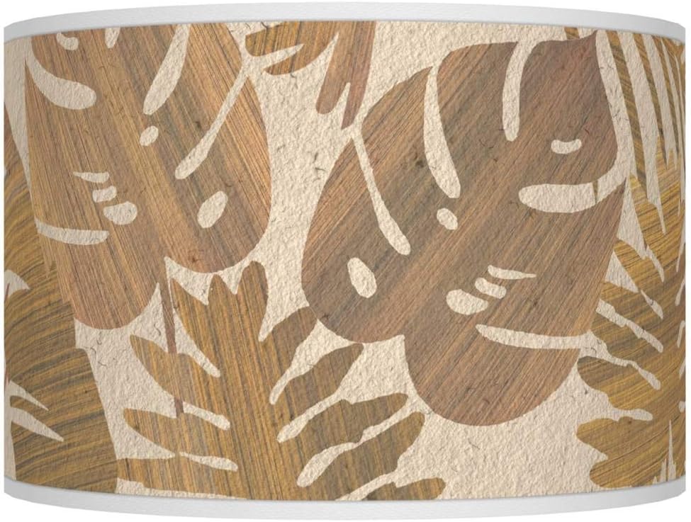 Drum Print Lamp Shade (Pre-Assembled) Tropical Woodwork Brown Beige Medium 12" Top x 12" Bottom x 8.5" High Spider with Replacement Harp and Finial Fitting - Giclee Glow