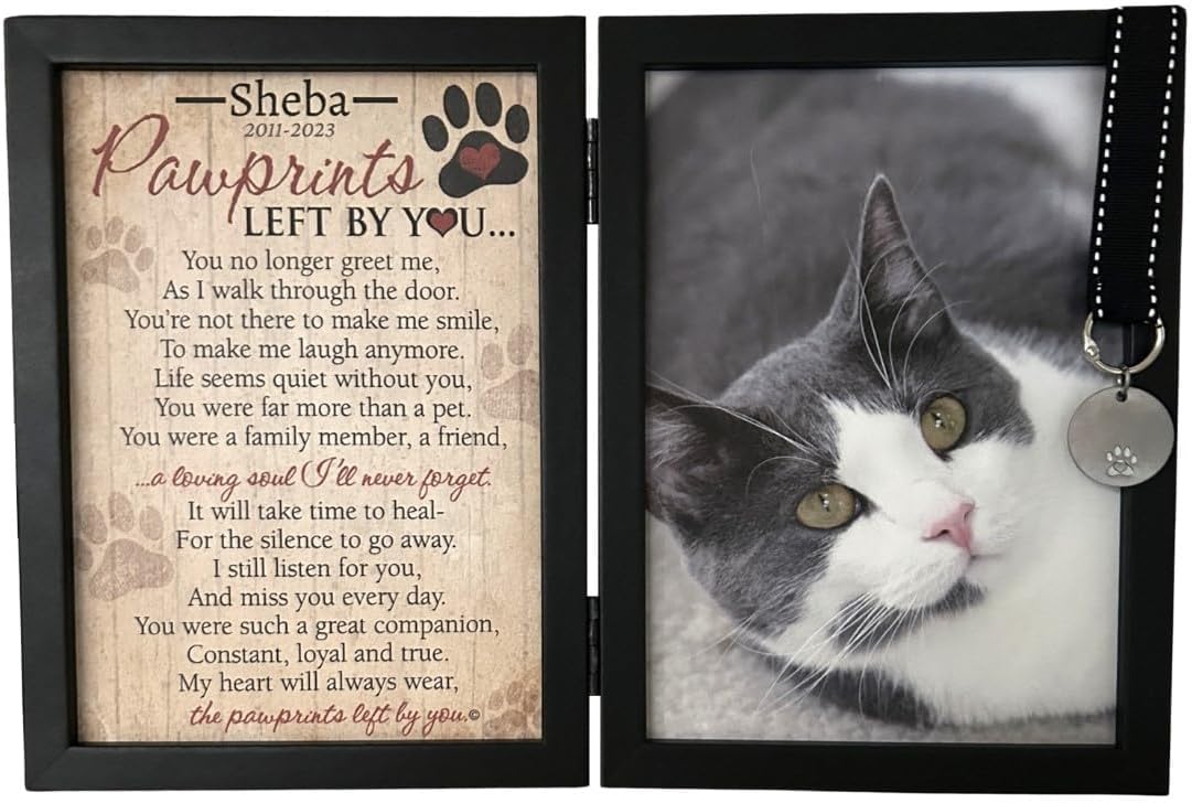 Pawprints Left By You Memorial 5x7 Frame for Cat with Pet Tag - Thoughtful Cat Memorial Gift