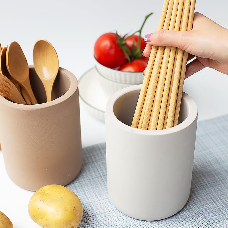 Selegna Instant Dry Utensil Holder for Kitchen Countertop, Diatomite Stone Utensil Caddy, Diatomaceous Earth Kitchen Utensil Organizer | Quick Drying Water Absorbing Pottery for Sink organization