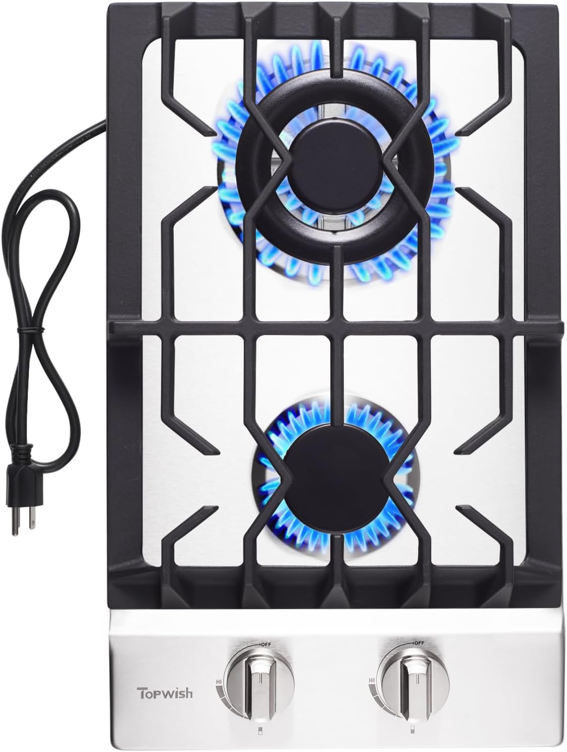 2 Burner Propane Gas Cooktop, 12″ Inch LPG/NG Built-in Gas Stove Top with 2 ITALY SABAF Sealed Burners 18,000BTU, Stainless Steel, RV Stove Top with Thermocouple Protect, Apartment, Outdoor