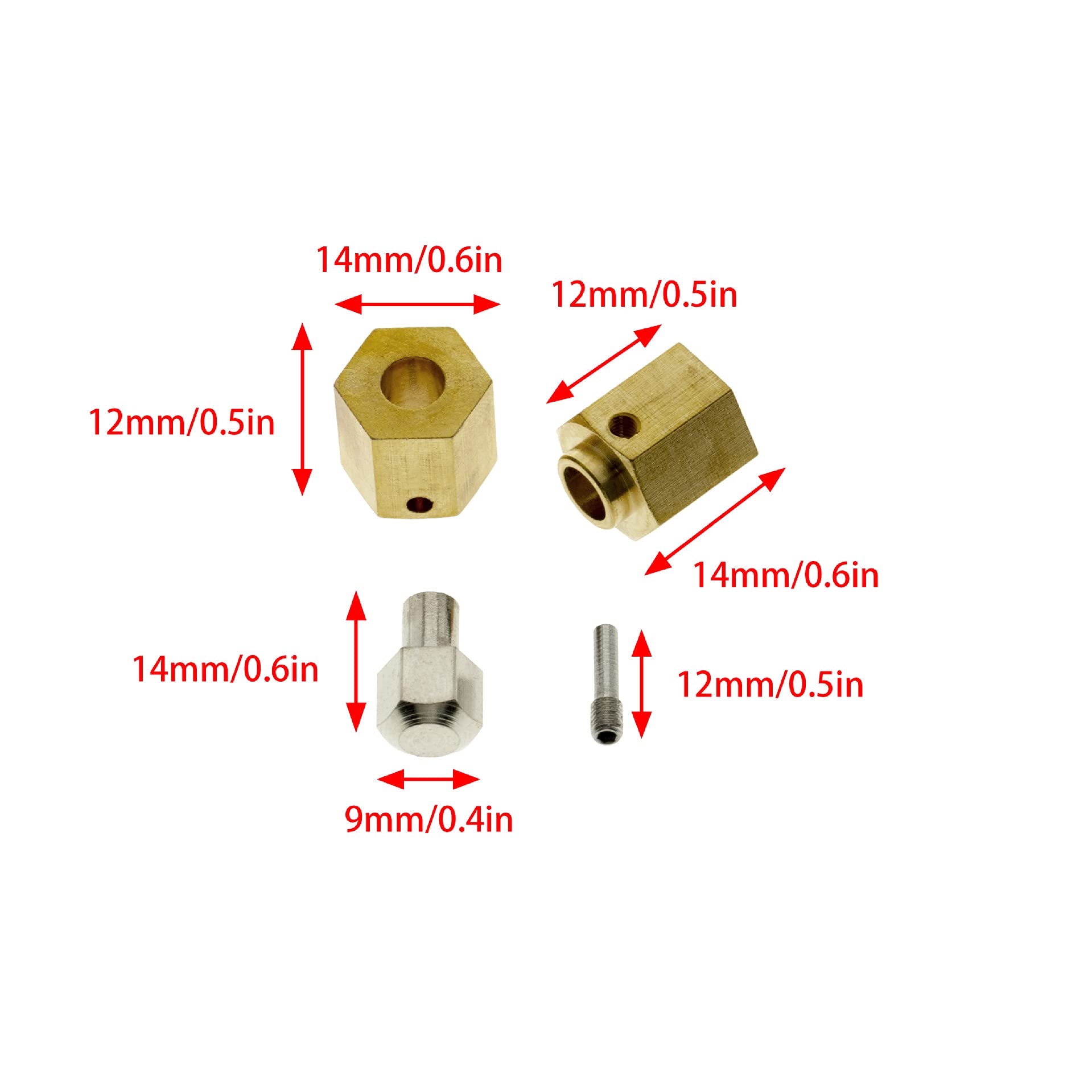 Redcat GEN8 Upgrades Brass Wheel Hex Hub Adapter For Redcat GEN8 - 10mm Thick, 12mm Hex, 4pcs Set For 1/10 RC Crawler RC Wheel Hex Hub