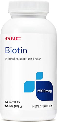 GNC Suplemento de biotina de 2500 mcg, apoya la salud del cabello, la piel y las uñas, 120 porciones