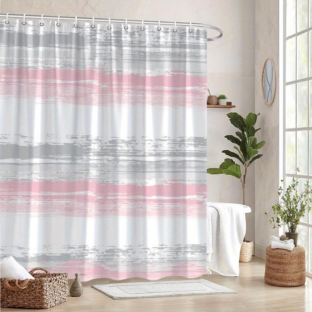 Rideau de douche à rayures grises et roses pare-baignoire anti-éclaboussures 90x240