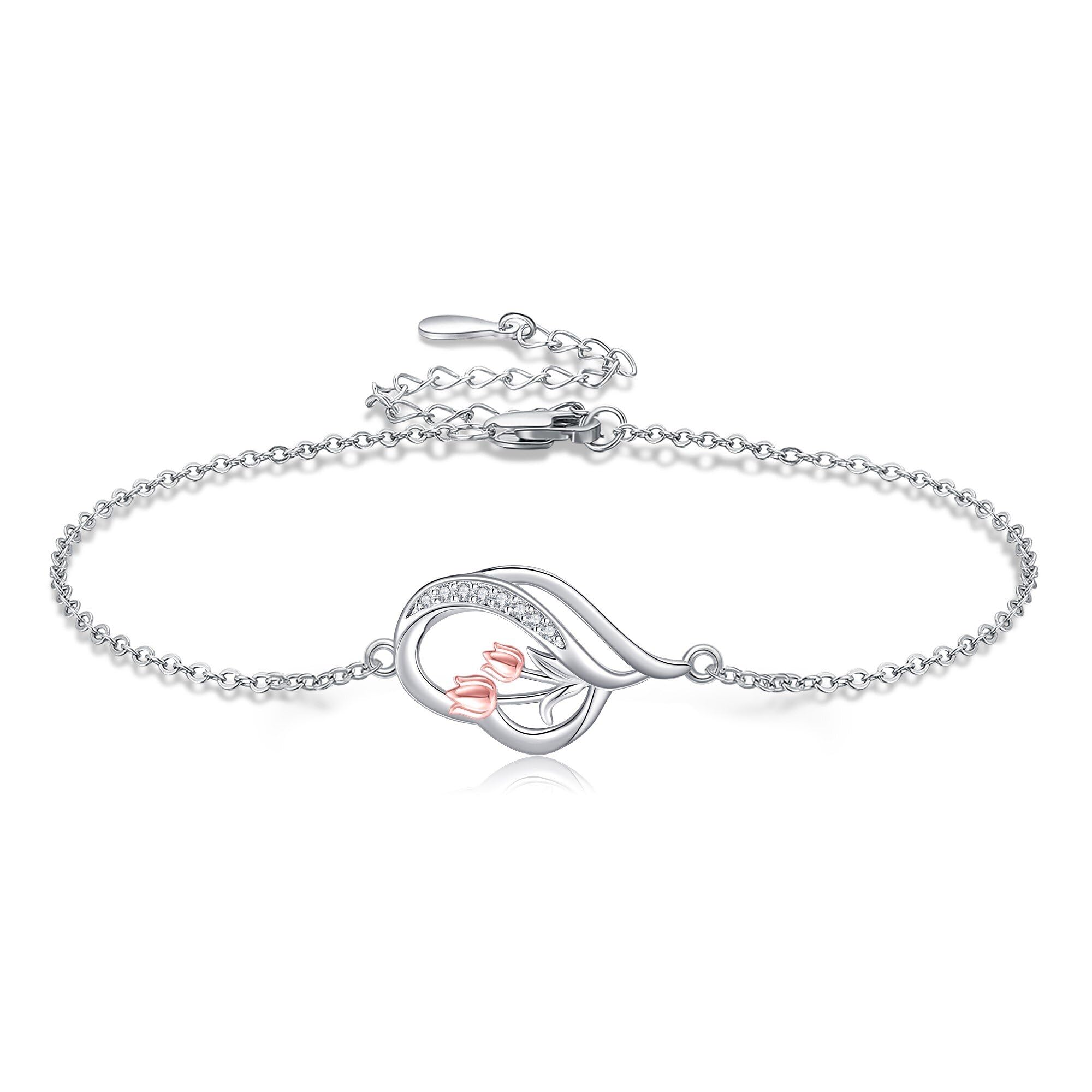 AXOMY Bracelet for Woemn 925 Sterling Silver Hummingbird/Flamingo/Tulip/Rose/Opal Flower/Evil Eye/Moon Phase/Paw Print Bracelets Summer Jewelry