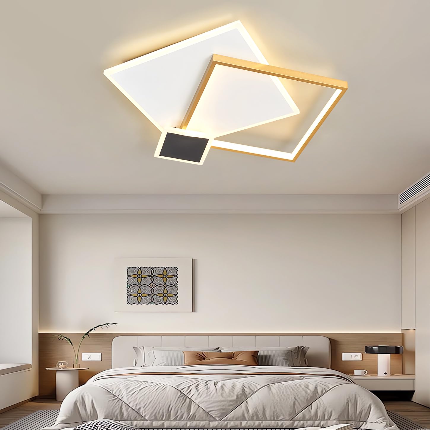 Modern LED Ceiling lamp 3000K-6500K LED Dimmable Ceiling Light Flush Mount Lighting with Remote Control Square Ceiling Lighting Fixture for Living Room Bedroom Dining Room Office (White+Gold, L50CM) — image 1
