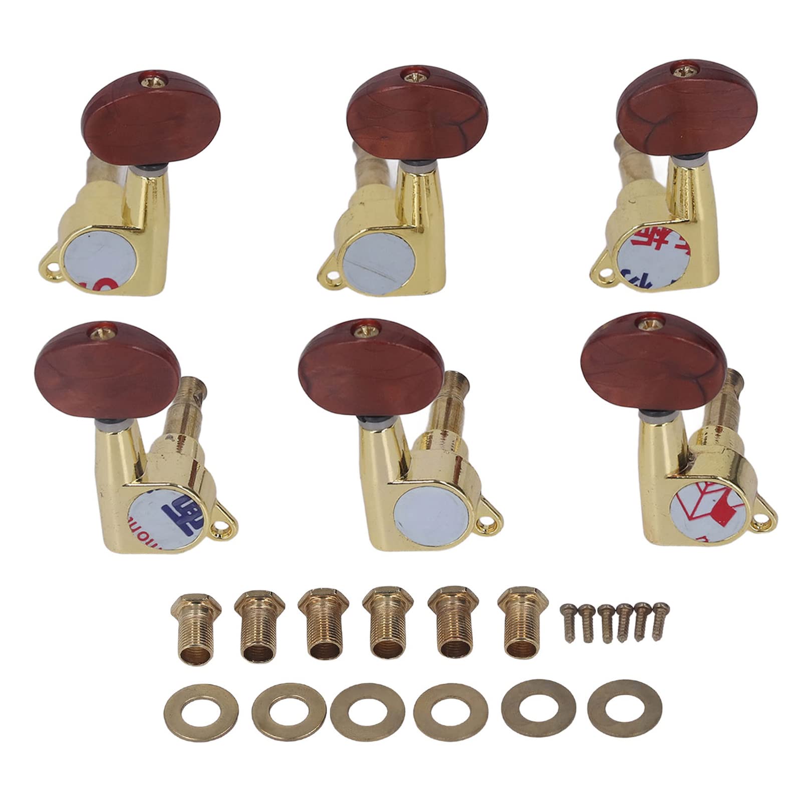 Guitar String Tuners Set - Gold Locking Tuning Keys with Beveled Closed Oval Pegs for 3R 3L, Easy Install & Durable Metal & Plastic Guitar Accessories