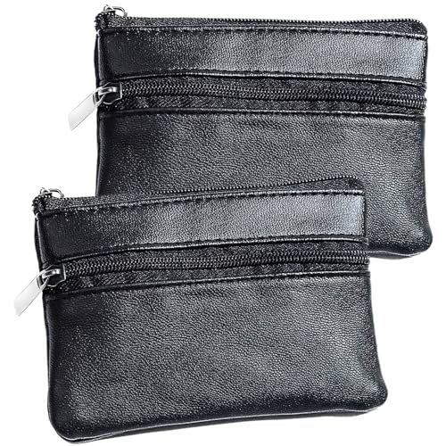 YAWYO Monederos de Llaves de Cuero, 2 Piezas, Pequeño Monedero con Cremallera y Compartimento, Funda para Llaves de Coche con Llavero para Hombre y Mujer (Negro)