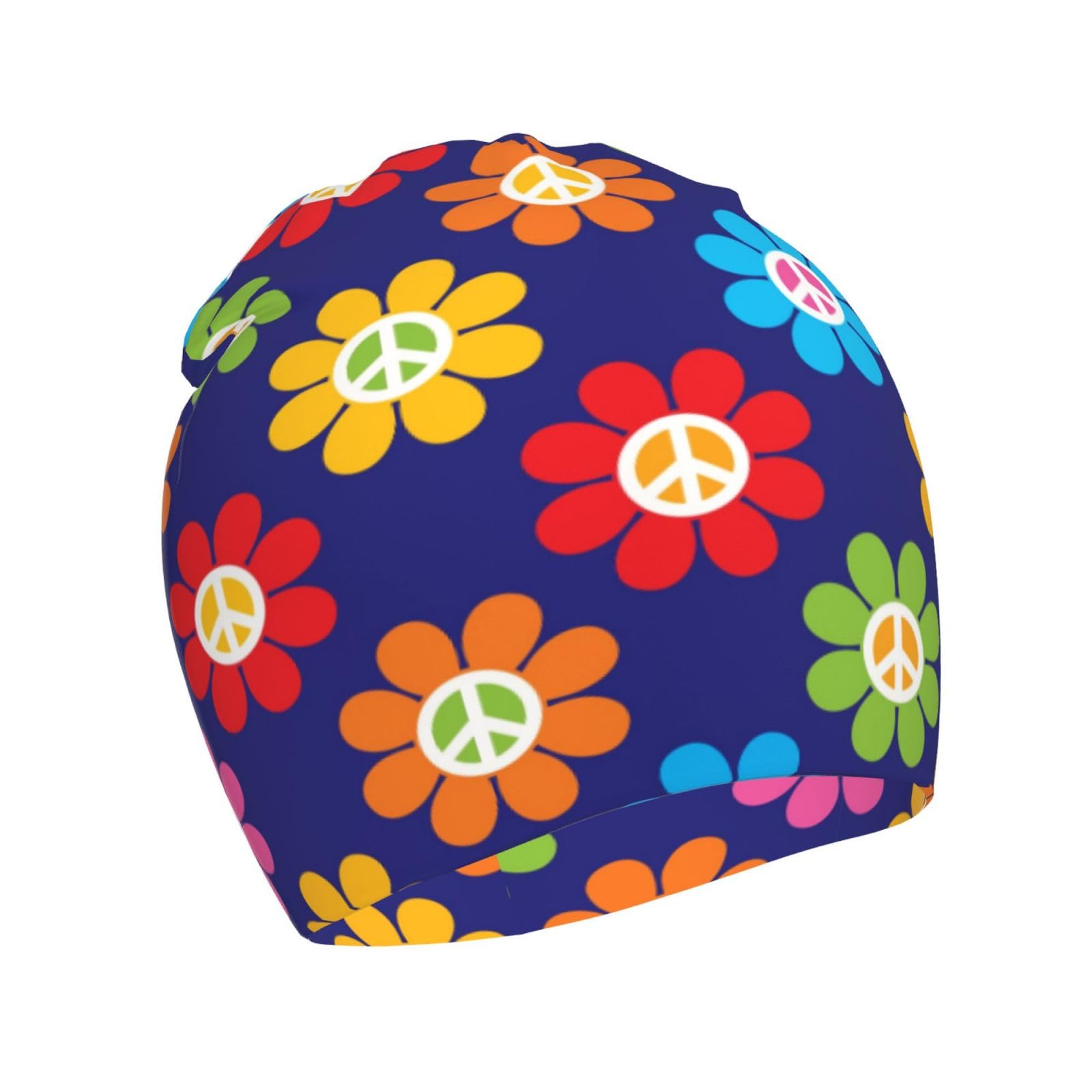 Hippie Peace Daisy Flower Kids Beanie Hats Warm Knit Beanie Cap Skull Caps Gifts Decor for Boys Girls White