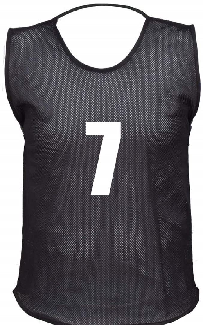 15 MESH BIBS FOOTBALL TRAINING SPORTS BIBS NUMBERED (1-15 OR number of your choice) Front/Back OR Front & Back (Black (Front & Back), Junior (U 14's))