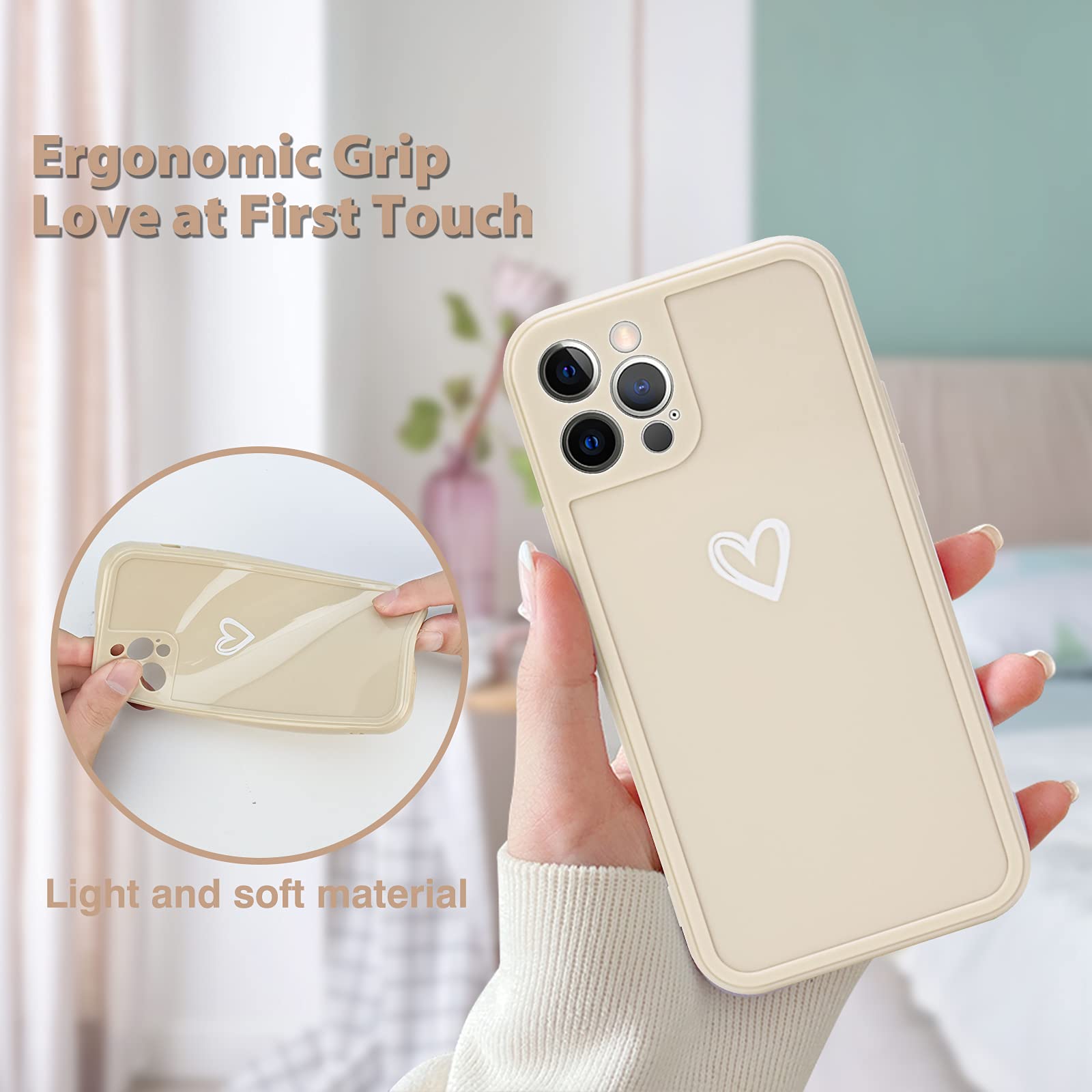 Newseego Protettivo Custodia Compatibile con iPhone 12 PRO, Moda Disegno del Cuore Cover Case per iPhone 12 PRO Custodia Morbido Silicone Liquido AntiGraffio in Sottile per iPhone 12 PRO-Grigio