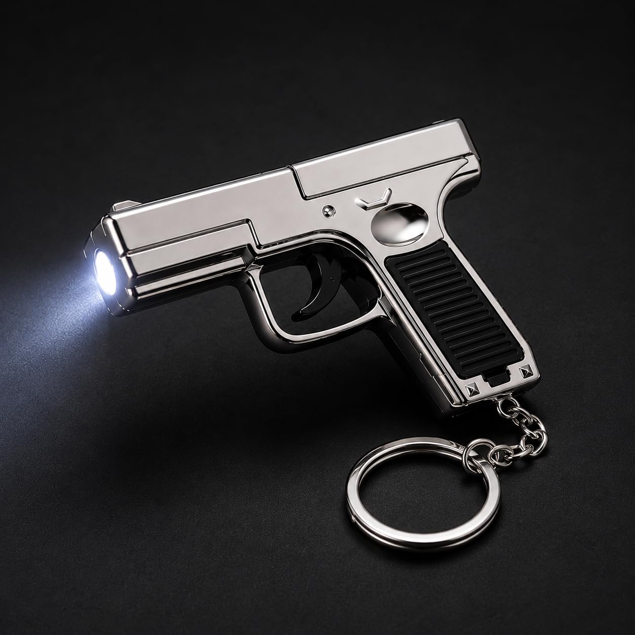 3-in-1 laser gun keychain | led torch, laser pointer & whistle keyring | cool gadget gift for men
