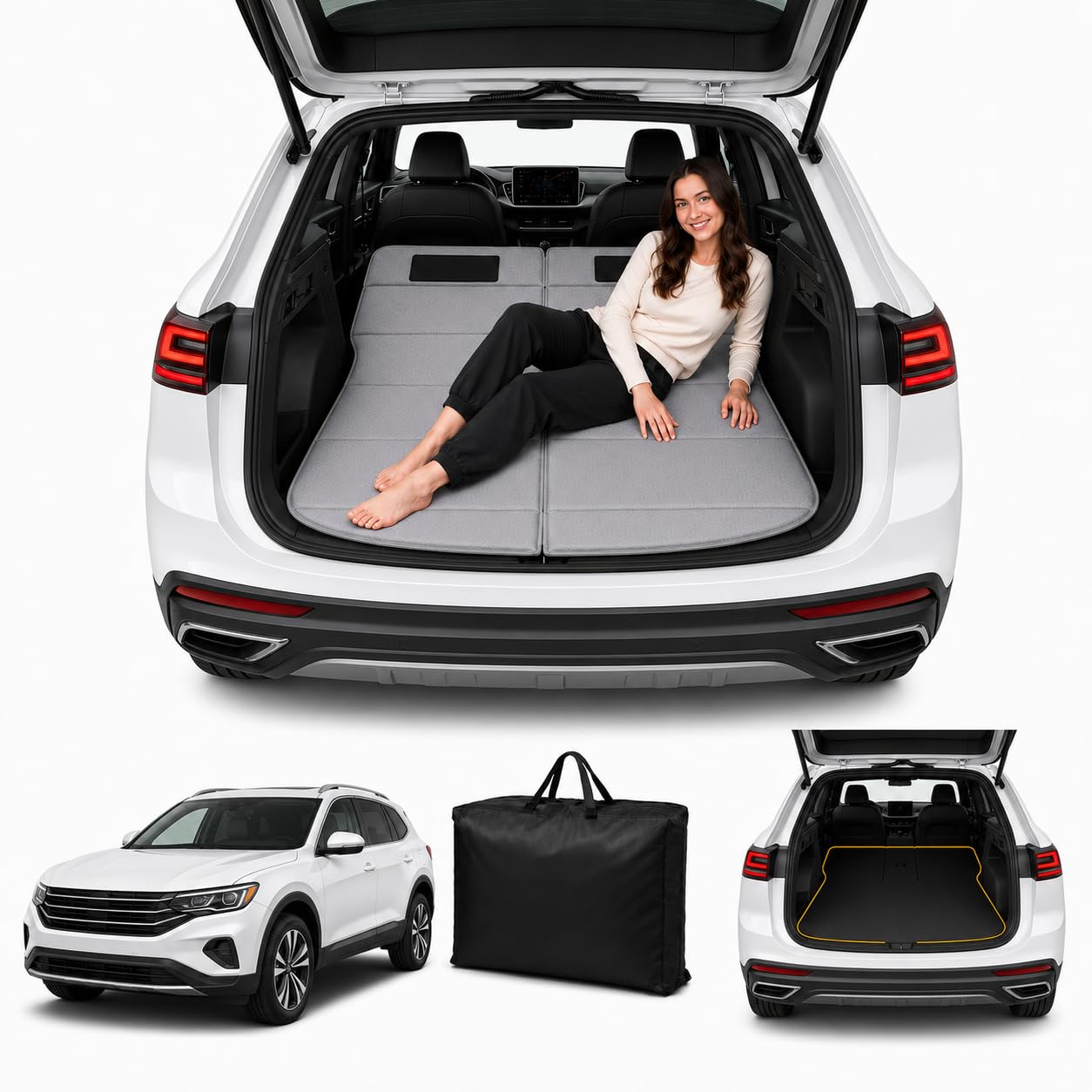 Car Mattress for 2016–2026 Volvo XC90, Upgraded Non-Inflatable Thickened Foam SUV Car Camping Mattress, Foldable Trunk Sleeping Pad Car Bed Mattress for Road Trips Camping Travel