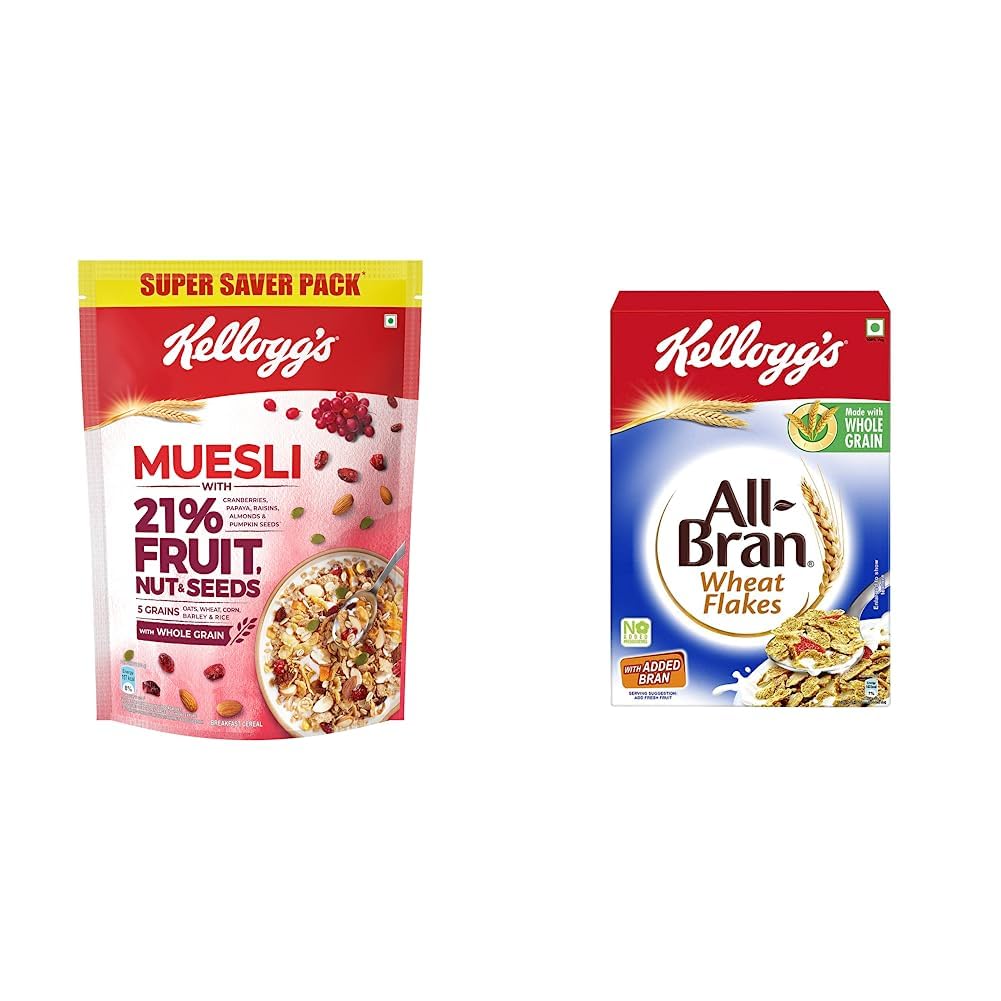 Buy Kellogg's Muesli 21 Fruit & Nut,750g + All Bran Wheat Flakes, High