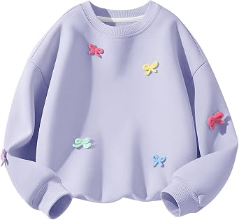 Girls Sweatshirts Casual Long Sleeve Crewneck Bowknot Pullover Tops Fall Winter Solid Color Blouses for Kids Sweater