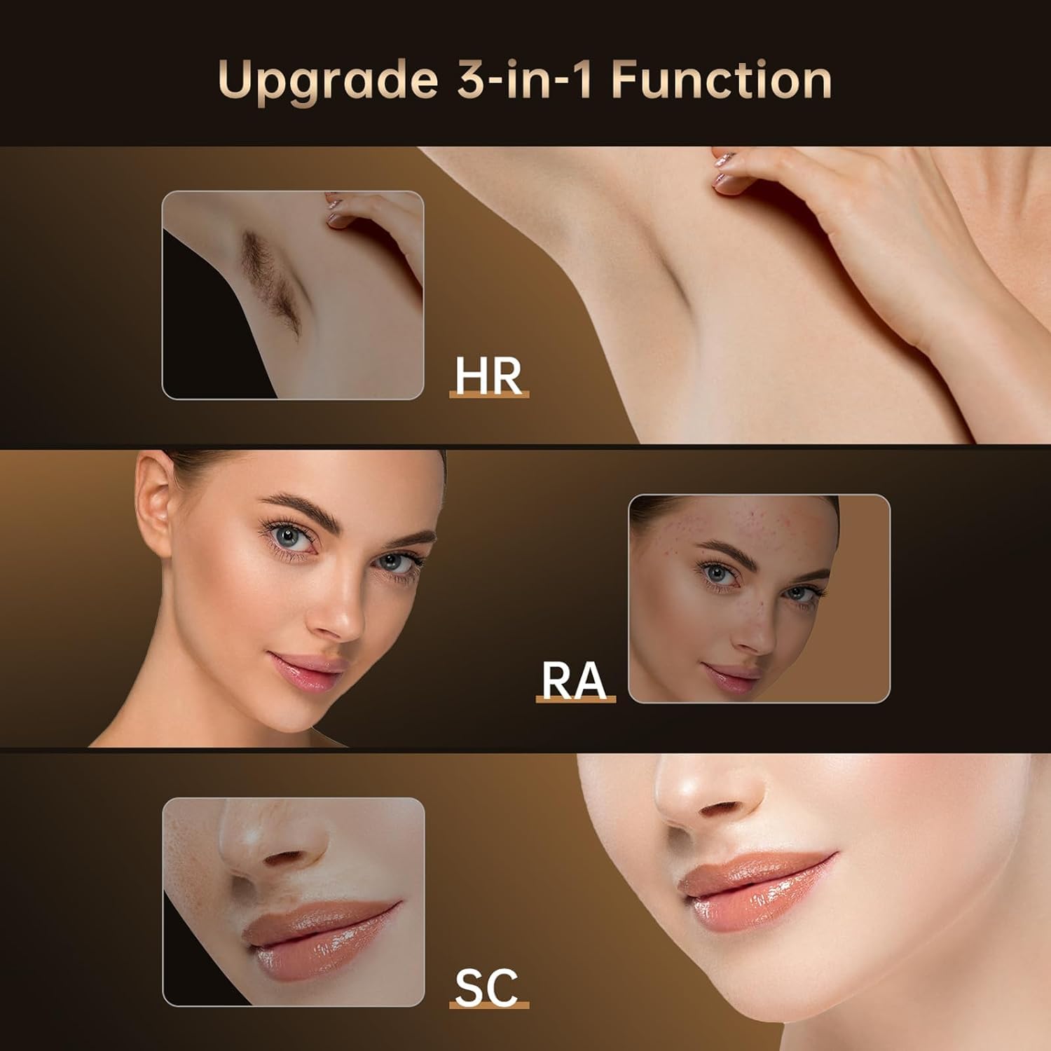 Epilatore Laser Luce Pulsata 3 in 1, 3 Funzioni Avanzate - HR/SC/RA