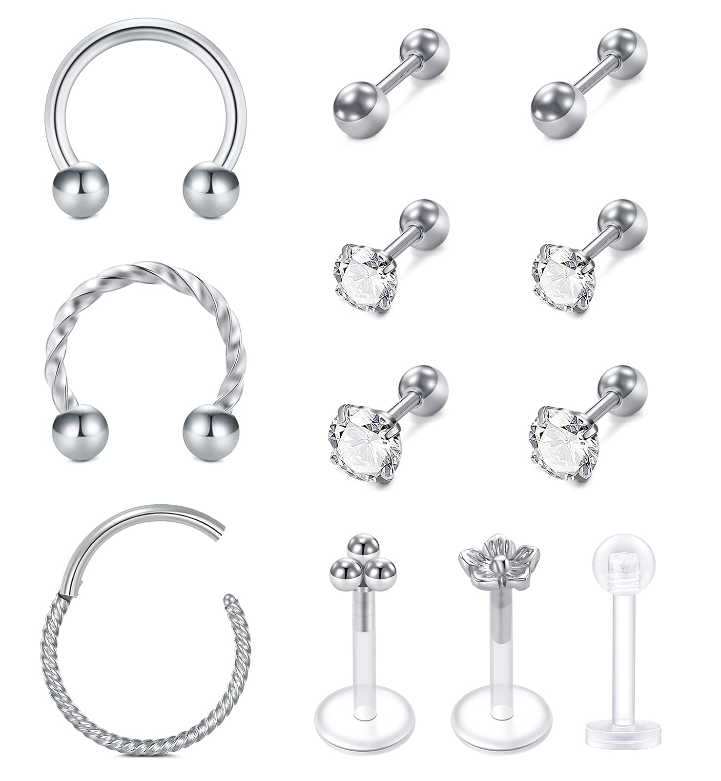 Rajnard Piercing Helix Tragus Cartilago Tragus 16G Acero Inoxidable Diamante CZ Joyas Mujeres Piercing Pendientes para Mujer Hombre Joyas para el Cuerpo