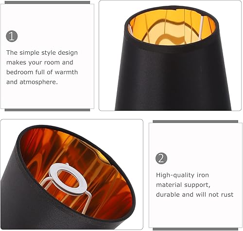 Miniatura 2 de Pantalla negra de tela para lámpara E14, base de forro dorado, pantalla de lámpara de tornillo para lámpara de mesa para el hogar, lámpara de pie