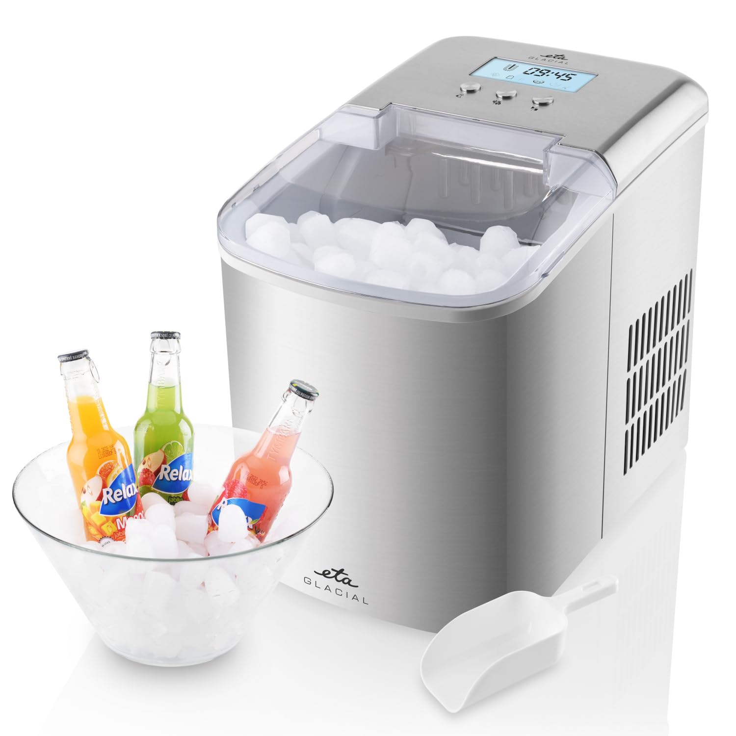 ETA Eiswürfelmaschine Glacial I Eiswürfelautomat I Edelstahl I Eiswürfelbereiter 2 Liter I 2 Eiswürfelgrößen I Produktionskapazität 15 kg / 24 St. I Display I Reinigungsprogramm I