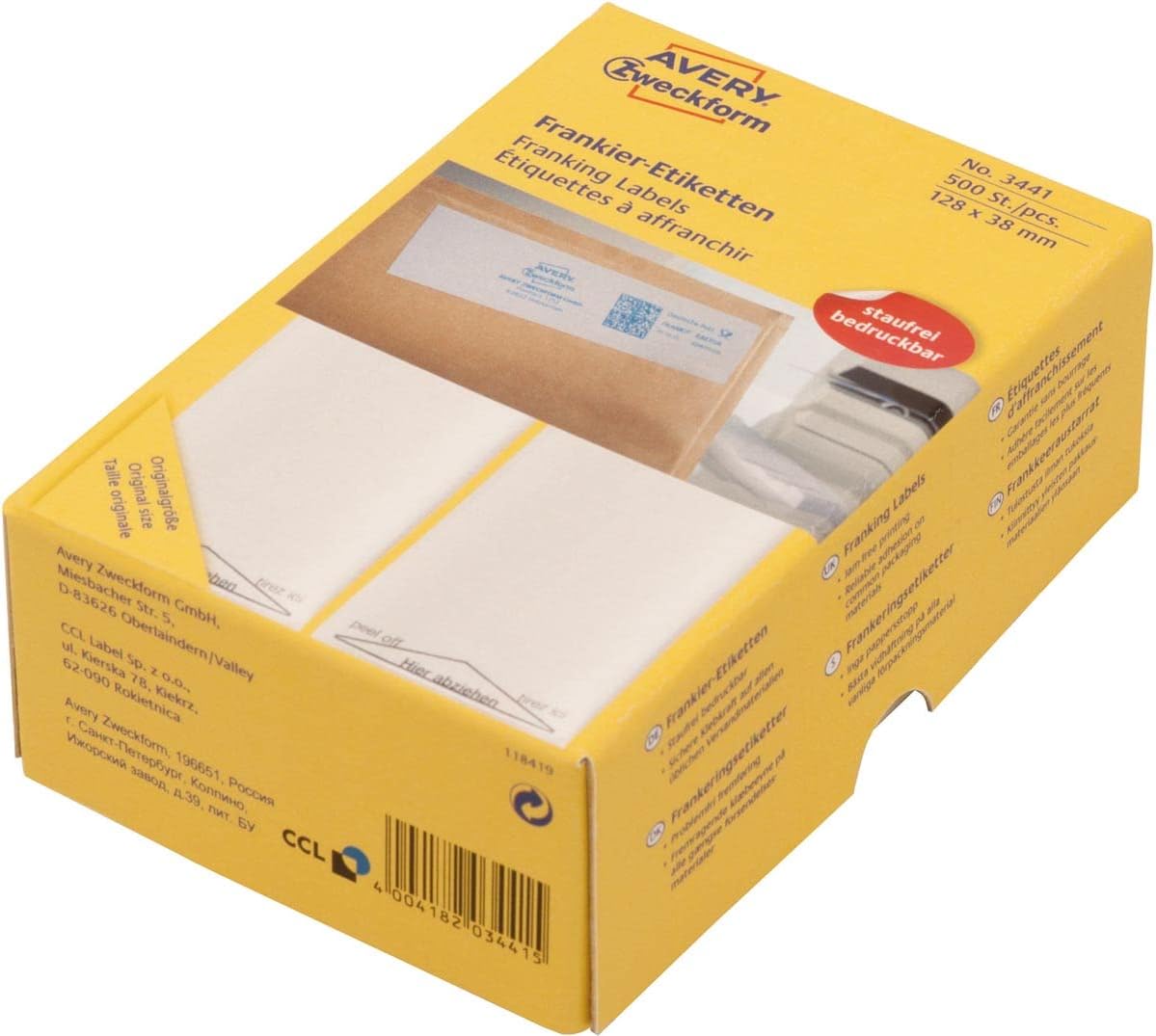 Avery Zweckform Franking Labels 163x43 mm 500 Labels White