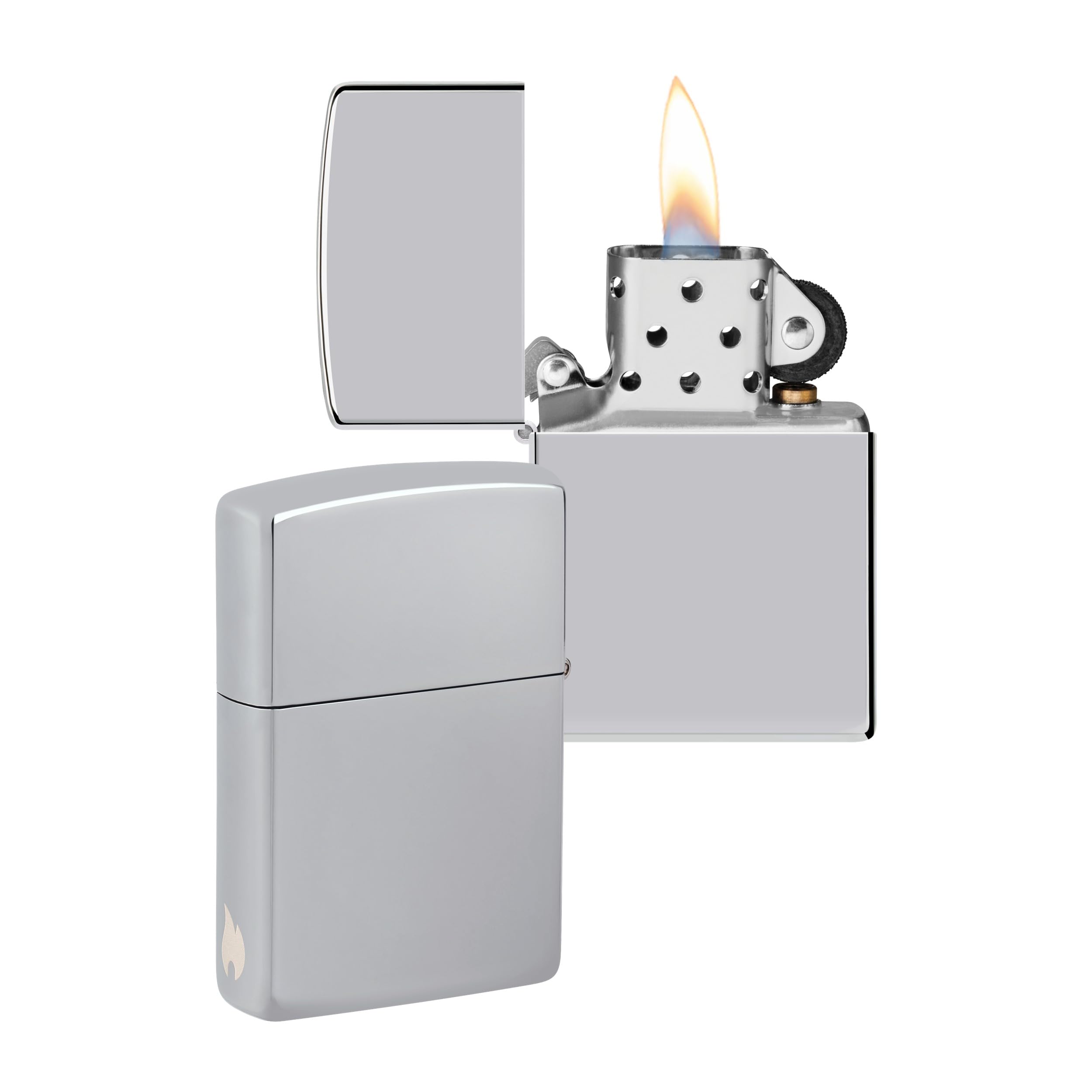 Zippo Encendedor a Prueba de Viento - Diseño de Llama - Cromo Pulido Alto - Recargable - Reutilizable - Diseño a Prueba de Viento - Caja de Regalo Hecho en EEUU - Exclusivo en Amazon - 1