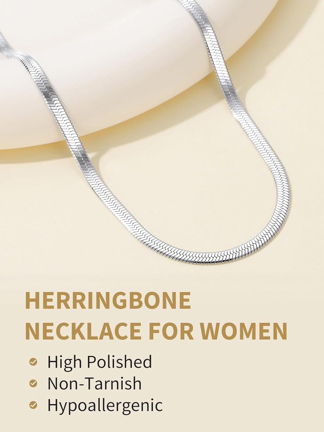 FindChic Herringbone Choker Necklace for Women, Black/Stainless Steel/14K Gold/Rose Gold Plated Adjustable Flat Snake Chain Necklaces, 3/5MM Width 12.5/15/18 Inches, with Jewelry Gift Box - Image 4