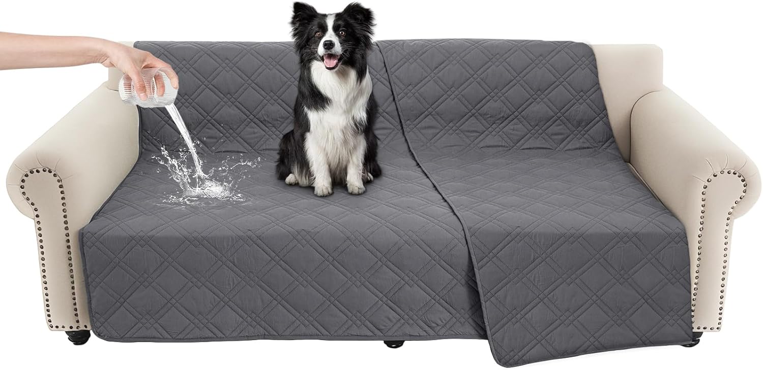 100% Waterproof Dog Couch Protector, Triple-Layer Waterproof Dog Bed Cover Pet Blanket Reversible 2-Tone Sofa Shield, Non-Slip Furniture Guard for Pets(68×82 Inch, Gray+Gray)