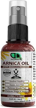 100% Natural Arnica Massage Oil  Pain Relief for Muscles & Joints   Soothes Stiffness, Relieves Stress and Tension & Improves Circulation & Skin Health 10ml Spray
